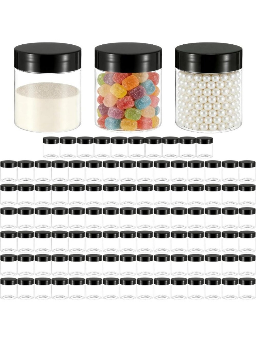100 Pack 4Oz Plastic Jars Round Clear Cosmetic Container with Black Lids, Wide
